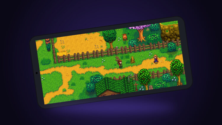 Montaje de un móvil Android en horizontal con Stardew Valley en pantalla