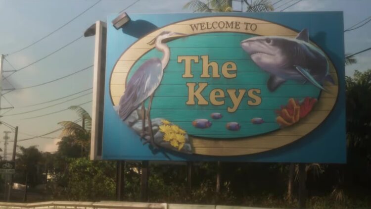 Cartel de bienvenida a The Keys en el tráiler de lanzamiento de GTA VI