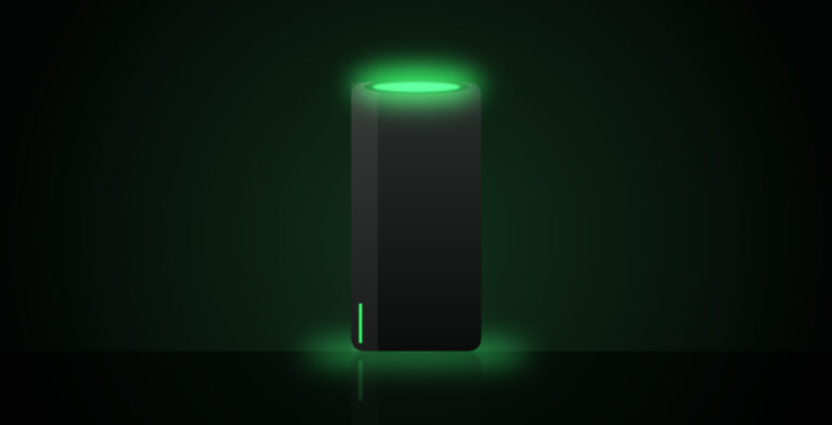 Imagen conceptual de una consola negra con luz verde; no es el diseño real de la próxima Xbox