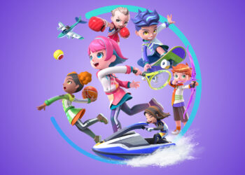 Personajes de Nintendo Switch Sports Resort jugando al tenis, baloncesto, skate, tiro con arco, boxeo y motos de agua