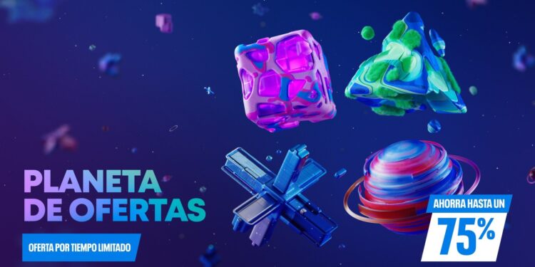 Cartel de la promoción Planeta de Ofertas de PlayStation Store con descuentos de hasta el 75 %