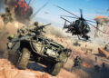 Vehículo y helicóptero en combate en un escenario desértico de Battlefield 6