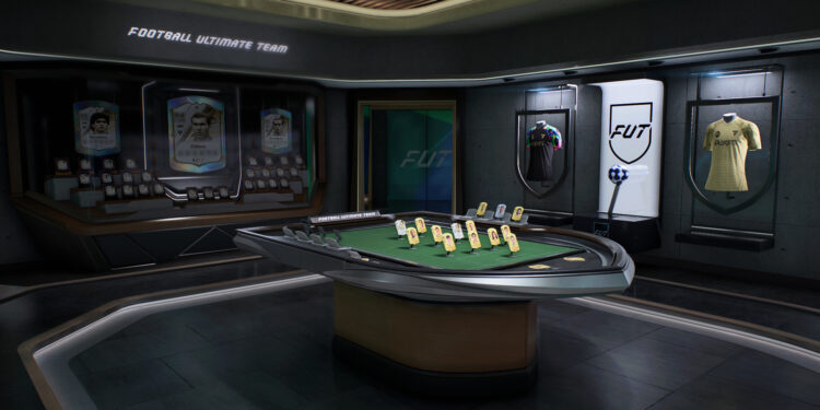 Sala del club de Ultimate Team con camisetas y táctica en EA Sports FC 27