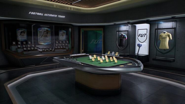 Sala del club de Ultimate Team con camisetas y táctica en EA Sports FC 27